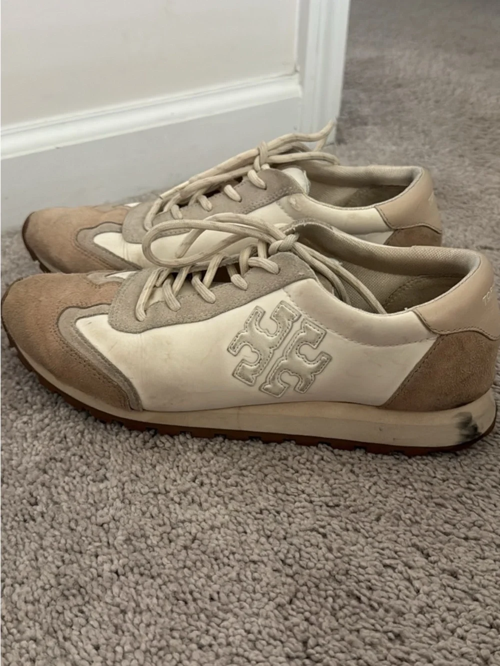 Tory Burch Neutral Suede Leather Sneakers Women’s Size 9